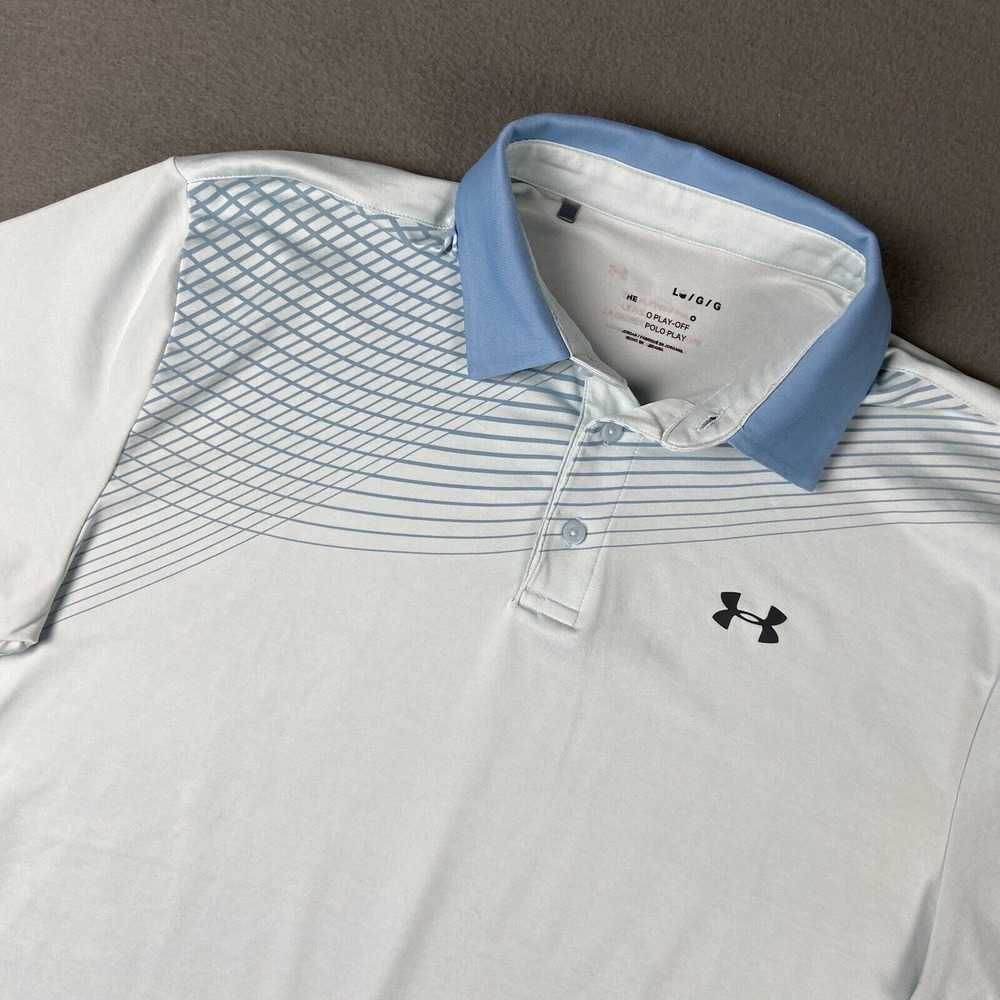 Under Armour The Playoff Polo Mens Size Large Blue White Lightweight